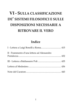 VI – Sulla classificazione de` sistemi filosofici e sulle