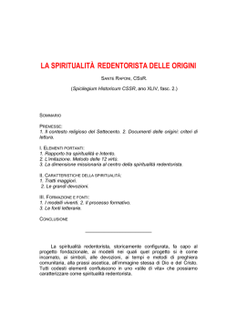 spiritualita` redentorista delle origini