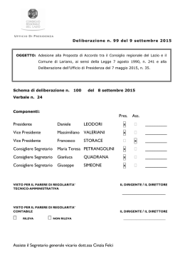 Delibera e accordo - Consiglio Regionale del Lazio