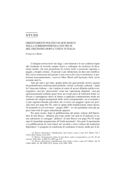 Orientamenti politici di don Bosco nella corrispondenza con Pio IX
