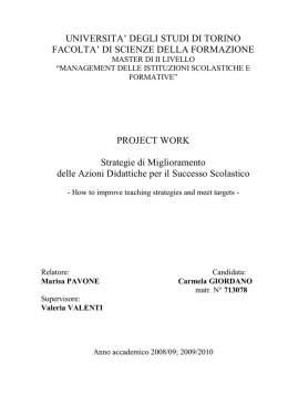 UNIVERSITA` DEGLI STUDI DI TORINO FACOLTA` DI SCIENZE