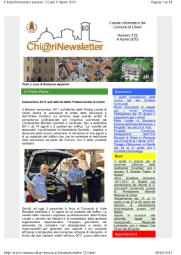 Canale informativo del Comune di Chiari Numero 122 9 Aprile 2012