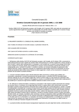 Direttiva Comunità Europea del 14 gennaio 2009, n