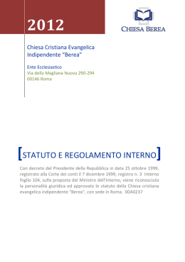 STATUTO rev. 2012 - Chiesa cristiana evangelica indipendente Berea