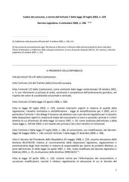 CODICE DEL CONSUMO aggiornato al 22.09.15