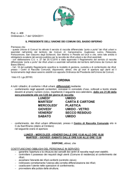 ordina lunedi` umido martedi` carta e cartone mercoledi` plastica