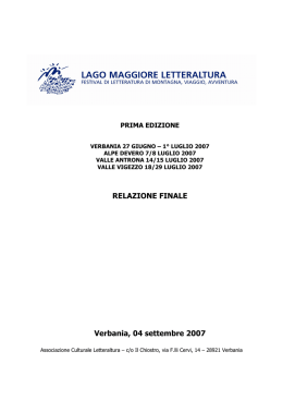 RELAZIONE FINALE Verbania, 04 settembre 2007