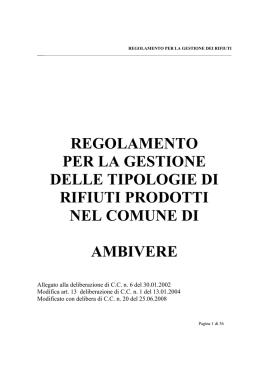 Regolamento gestione tipologia rifiuti prodotti