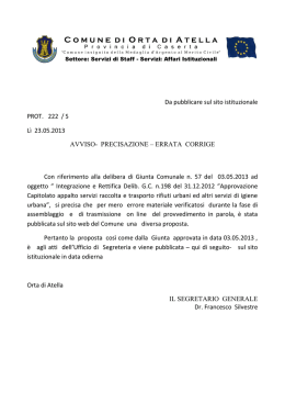 Da pubblicare sul sito istituzionale PROT. 222 / S Lì 23.05.2013