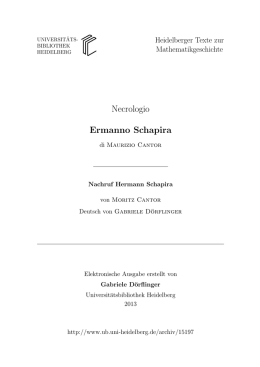 Necrologio Ermanno Schapira / di Maurizio Cantor. Nachruf