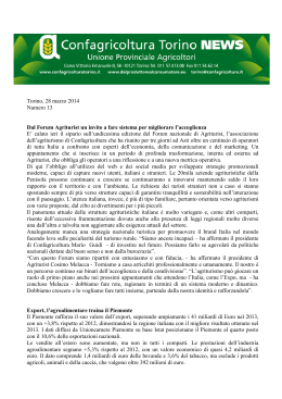 Torino, 28 marzo 2014 Numero 13 Dal Forum Agriturist un invito a