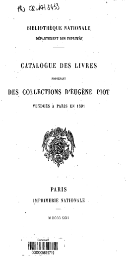 Catalogue des livres provenant des collections d`Eugene Piot