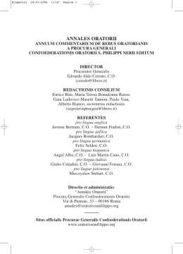 Parte I - Procura Generale dell`Oratorio di San Filippo Neri