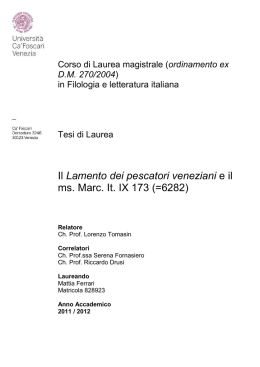 Il Lamento dei pescatori veneziani e il ms. Marc. It. IX 173 (=6282)