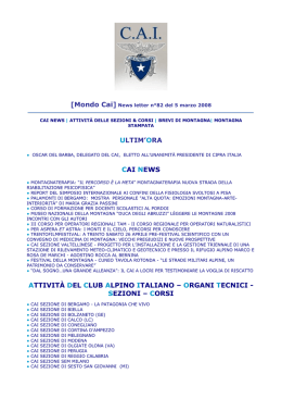 ULTIM`ORA CAI NEWS ATTIVIT&Agrave; DEL CLUB ALPINO ITALIANO