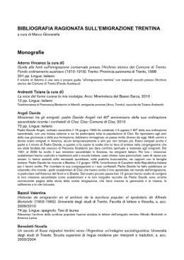 BIBLIOGRAFIA RAGIONATA SULL`EMIGRAZIONE TRENTINA