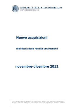 Nuove acquisizioni novembre-dicembre 2012