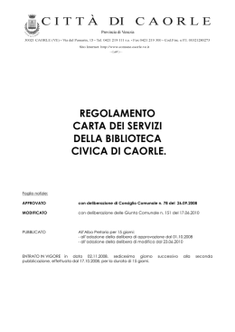 Regolamento Carta dei Servizi della Biblioteca Civica