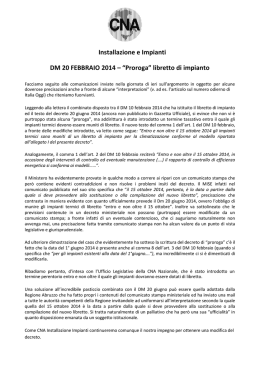 Installazione e Impianti DM 20 FEBBRAIO 2014 &ndash; &ldquo;Proroga&rdquo; libretto