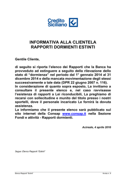 INFORMATIVA ALLA CLIENTELA RAPPORTI DORMIENTI ESTINTI