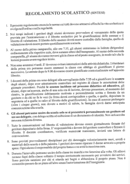 REGOLAMENTO SCOLASTICO (SINTESI)