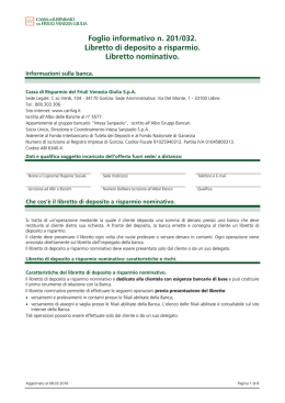 Foglio informativo n. 201/032. Libretto di deposito a risparmio