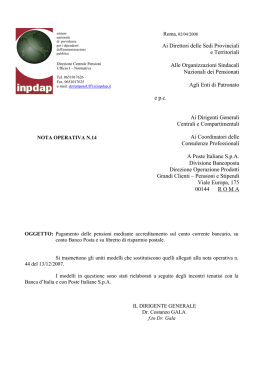 Pagamento pensioni mediante conto corrente postale/bancario