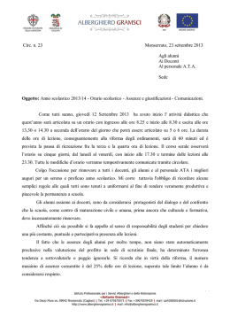 Anno scolastico 2013-14 Orario scolastico – Assenze e giustificazioni