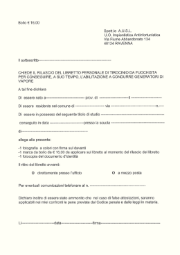 Richiesta rilascio libretto di tirocinio per conduttori generatori a vapore