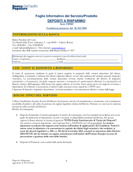 Foglio Informativo Depositi a Risparmio