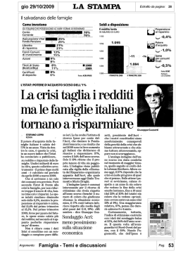La crisi taglia i redditi, ma le famiglie italiane