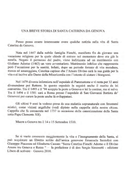UNA BREVE STORIA DI SANTA CATERINA DA GENOVA Penso