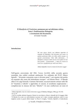 Il Manifesto di Ventotene: premesse per un`edizione