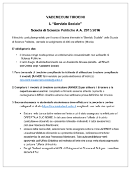 VADEMECUM TIROCINI L &ldquo;Servizio Sociale&rdquo; Scuola di Scienze