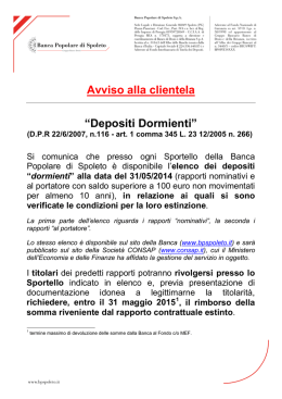 Depositi Dormienti - Banca Popolare di Spoleto