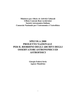 SPECOLA 2000 PROGETTO NAZIONALE PER IL RIORDINO DEGLI