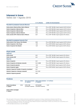 Interessi in breve Valido dal 1 Agosto 2015