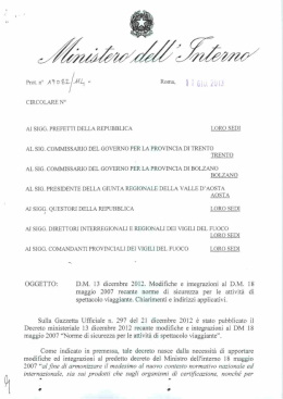 Circolare Ministeriale 11.06.2013. Spettacolo Viaggiante