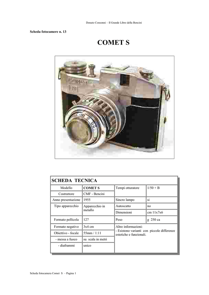 SCARICARE LIBRETTO ISTRUZIONE FOTO CAMERA COMET S