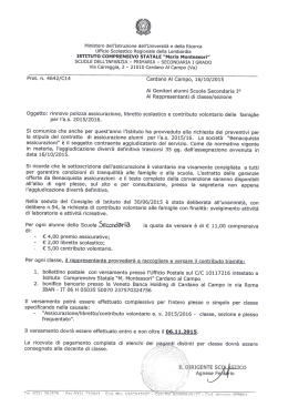 Rinnovo POLIZZA ASSICURAZIONE, libretto scolastico e contributo