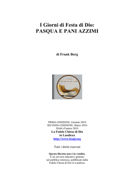 Pasqua e Pani azzimi - Faithful Church of God in Laodicea
