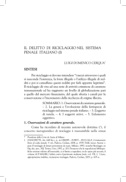 IL DELITTO DI RICICLAGGIO NEL SISTEMA PENALE ITALIANO (I)