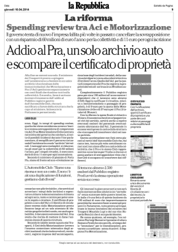 Addio al Pra, un solo archivio auto e scompare il certificato di proprietà
