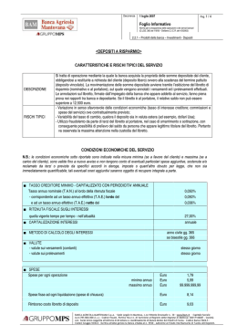 Foglio Informativo DEPOSITI A RISPARMIO! CARATTERISTICHE E