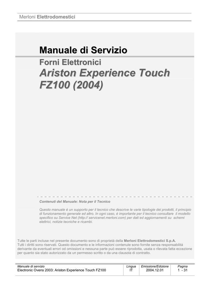 Manuale di Servizio Forni Elettronici Ariston