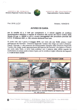 Avviso di Gara Beni Confiscati in Trentino Alto Adige