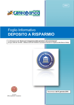 DEPOSITO A RISPARMIO - Banca Cereabanca 1897
