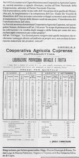 Nel 1925 si costituiva in Cupra Marittima una Cooperativa Agricola