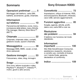 Sommario Sony Ericsson K800i
