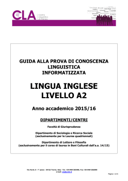 Prove di conoscenza linguistica - livello A2 - INGLESE